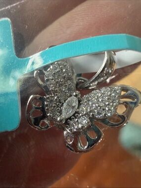 Sterling Silver Butterfly Pendant Necklace with moissanite